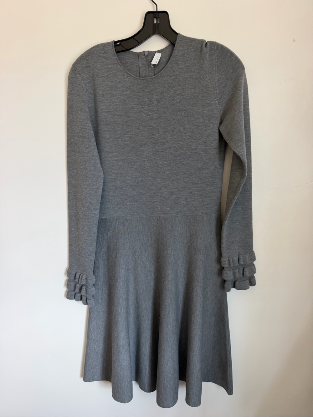 Akris Punto Gray Long-Sleeve Wool Fit Flare Dress 6